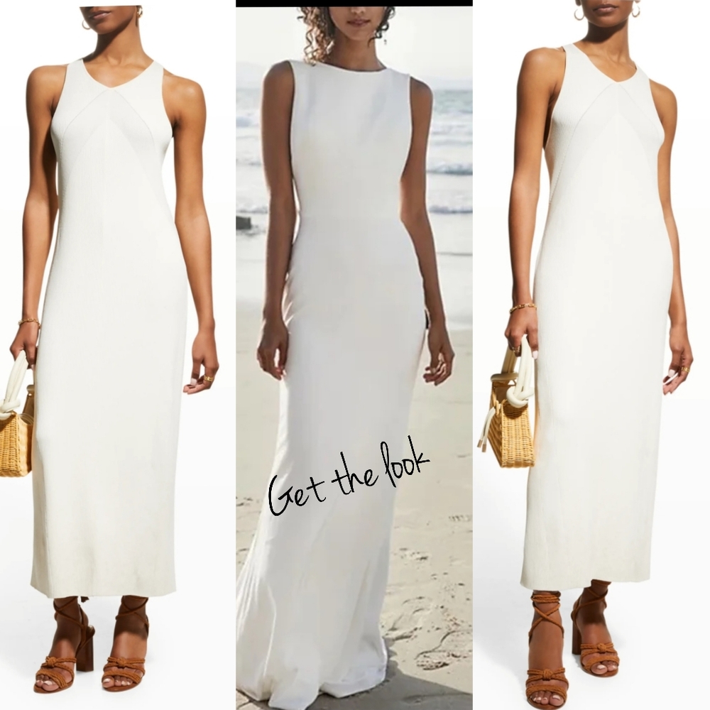 White Maxi Long - Sleeveless Classic Sheath Dress Gown - Picture 7 of 15